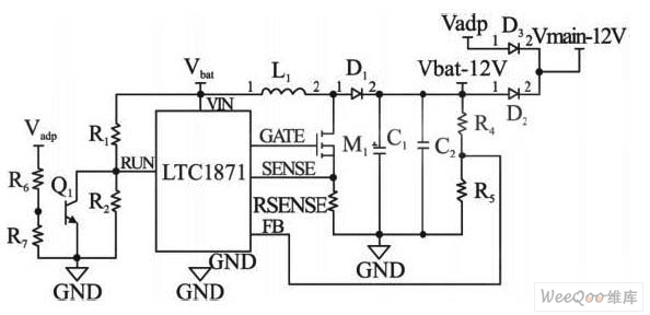 LTC1871升压产生12 V原理示意图