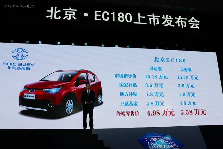 期待已久的国民车正式上市 北汽EC180售价4.98-5.58万元