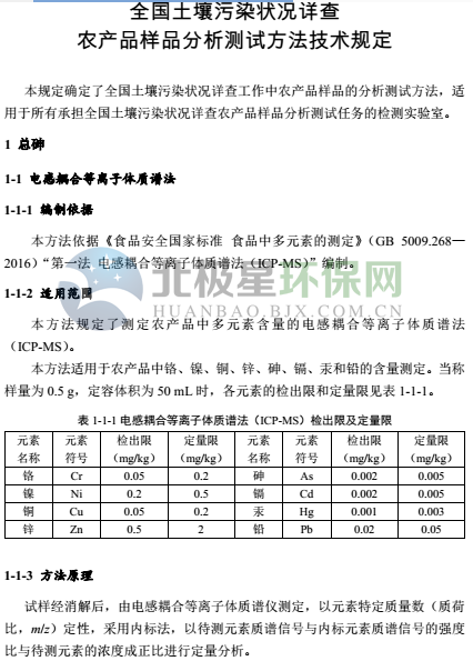 全國(guó)土壤污染狀況詳查農(nóng)產(chǎn)品樣品分析測(cè)試方法技術(shù)規(guī)定