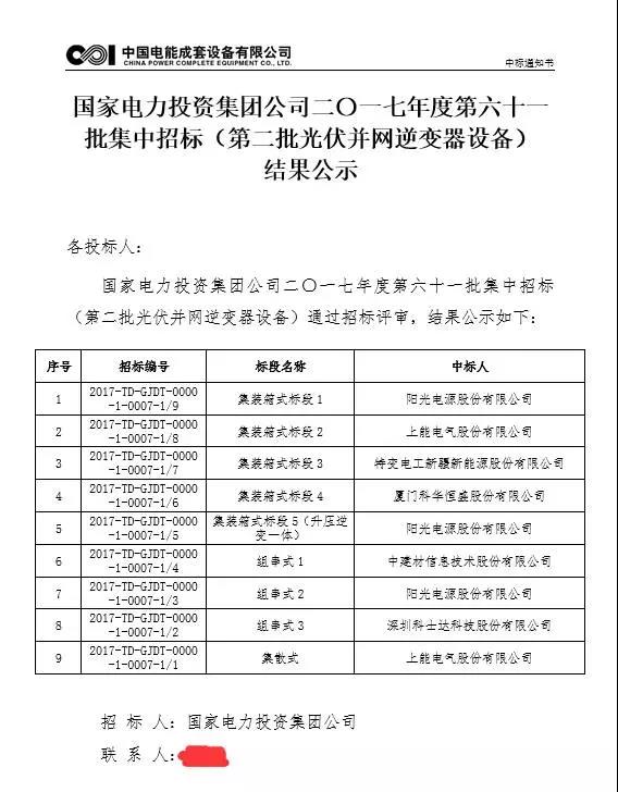 國(guó)電投公布3.4GW組件、3.85GW逆變器中標(biāo)結(jié)果