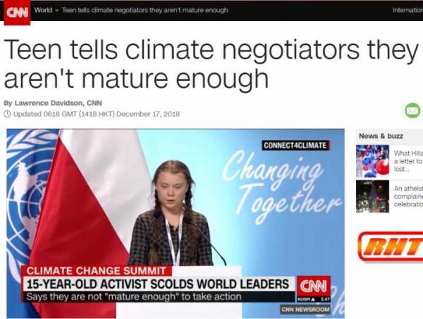 瑞典女孩气候大会怒斥参会者 应对气候变化需凝聚共识