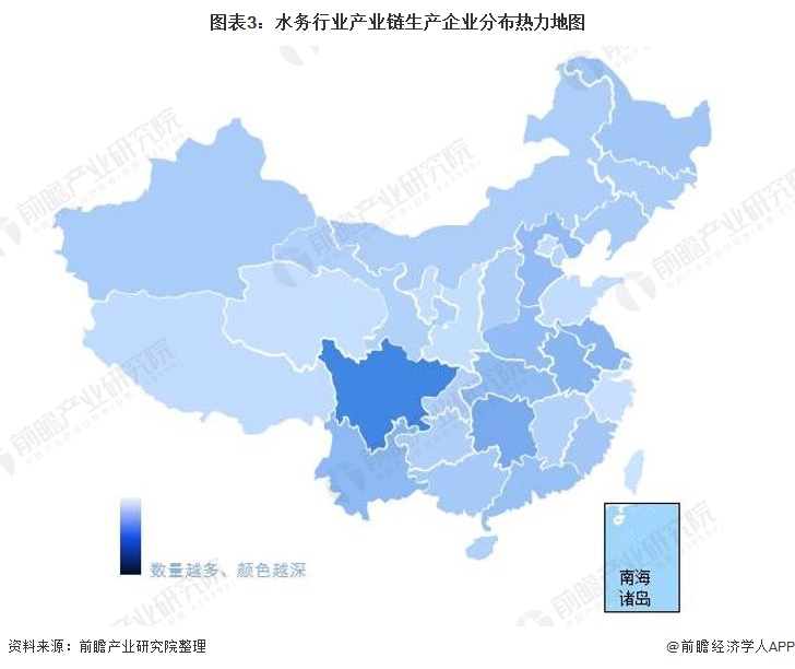 图表3：水务行业产业链生产企业分布热力地图