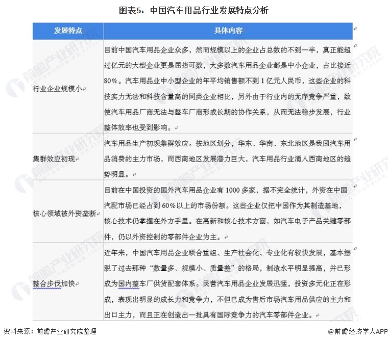 图表5：中国汽车用品行业发展特点分析