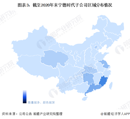 图表3：截至2020年末宁德时代子公司区域分布情况