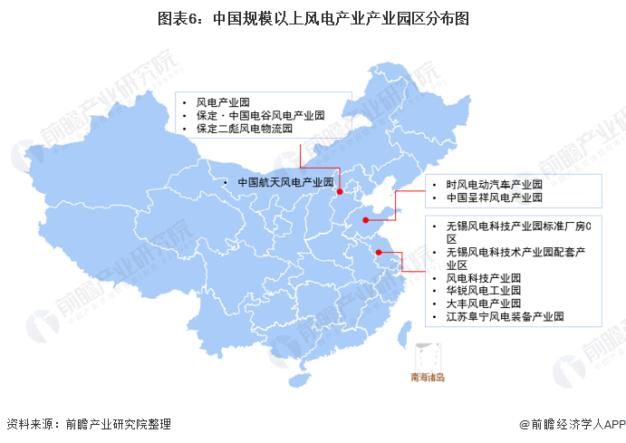 图表6中国规模以上风电产业产业园区分布图