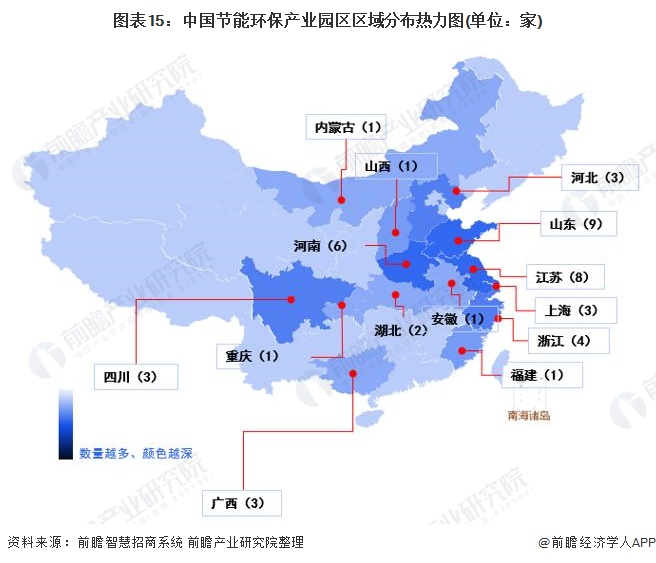 圖表15：中國產(chǎn)業(yè)園區(qū)區(qū)域分布熱力圖(單位：家)