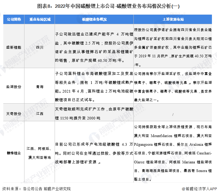 图表8：2022年中国碳酸锂上市公司-碳酸锂业务布局情况分析(一)