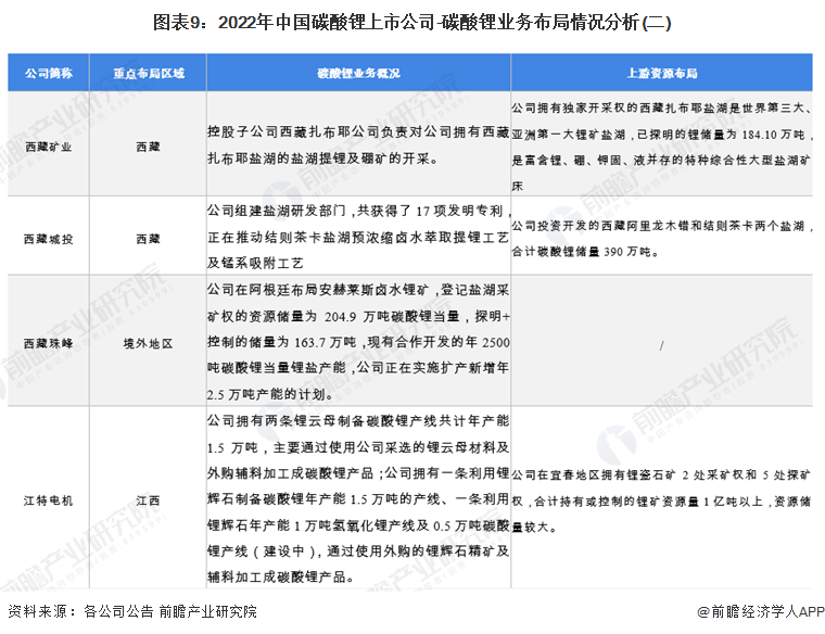 图表9：2022年中国碳酸锂上市公司-碳酸锂业务布局情况分析(二)