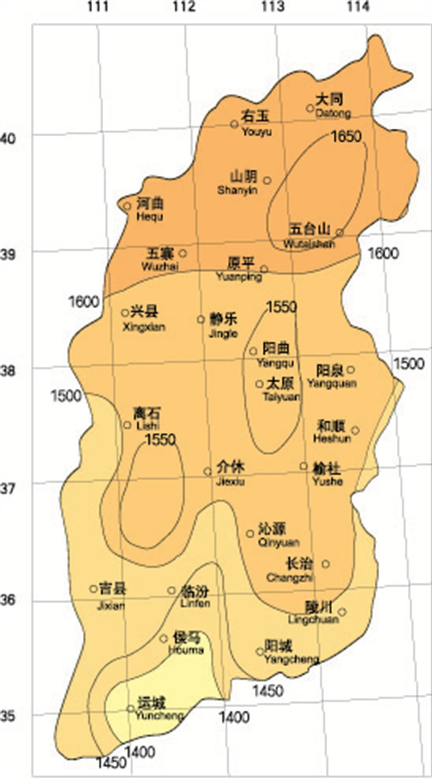 图2山西省太阳能资源分布图