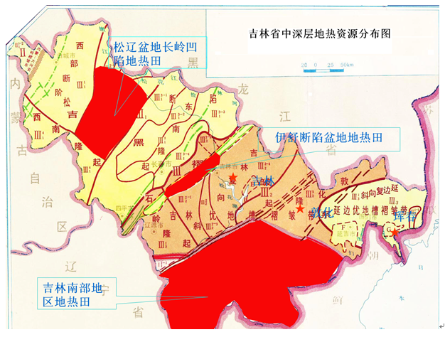 图1.5-1吉林省中深层地热资源分布图