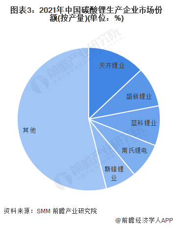 图表3：2021年中国碳酸锂生产企业市场份额(按产量)(单位：%)