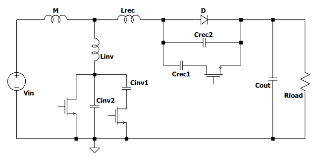 双频 E 类升压转换器的示意图。